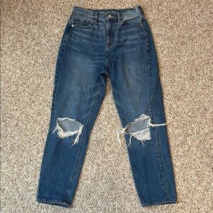 American Eagle Outfitters Women's Dark Blue Ripped Jeans